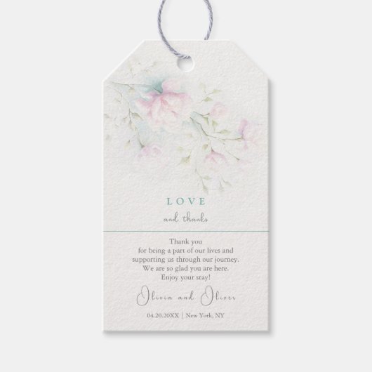 Roze Magnolia Trouwliefde en Bedankt Cadeaulabel (Voorkant)