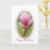 Roze Magnolia Verjaardag Kaart (Gele Bloem)