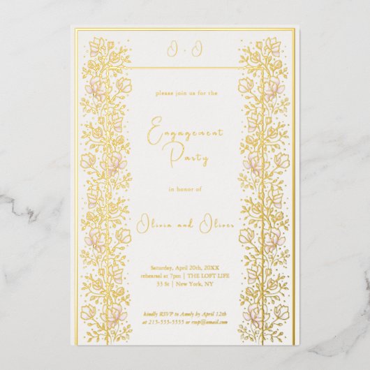 Roze Magnolia Verlovingspartij Folie Uitnodiging (Voorkant)