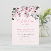 Roze Magnolia Viering van het leven Bloemen Begraf Kaart (Staand voorkant)