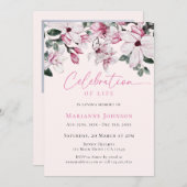 Roze Magnolia Viering van het leven Bloemen Begraf Kaart (Voorkant / Achterkant)