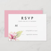 Roze Magnolia Watercolor Trouwreactie RSVP Kaartje (Voorkant / Achterkant)