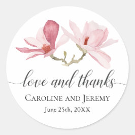 Roze Magnolia Waterverf Bloemen Dank u Ronde Sticker