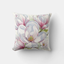 Roze Magnolia Waterverf Bloemstuk Kussen