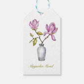 Roze Magnolia Waterverf Botanisch Cadeaulabel (Voorkant)