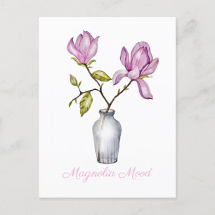 Roze Magnolia Waterverf Botanisch Feestdagenkaart
