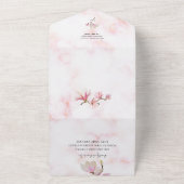 Roze Magnolia Waterverf bruiloft All In One Uitnodiging (Buitenkant)