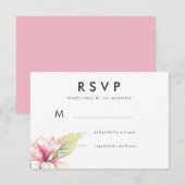 Roze Magnolia Waterverf Bruiloft Reactie RSVP Kaartje (Voorkant / Achterkant)