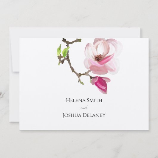Roze Magnolia Waterverf bruiloft uitnodiging (Achterkant)