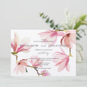 Roze Magnolia Waterverf bruiloft uitnodiging (Staand voorkant)