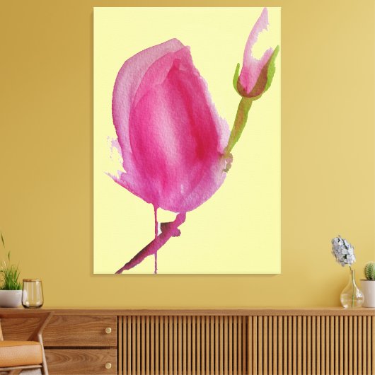 Roze Magnolia waterverf florale kunst grote bloem Canvas Afdruk (Insitu (Woonkamer))
