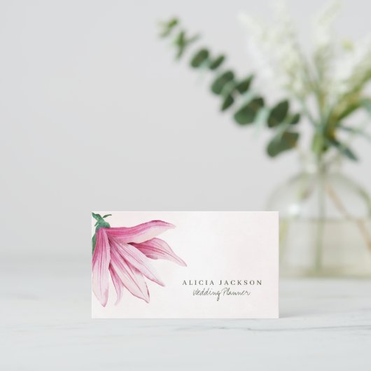 Roze magnolia waterverf moderne bruiloft planner visitekaartje (Staand voorkant)