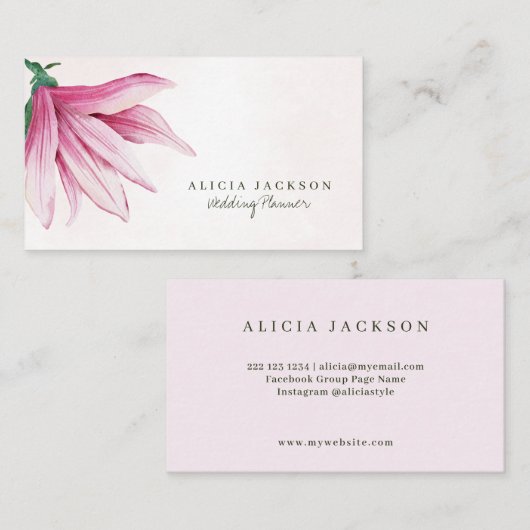 Roze magnolia waterverf moderne bruiloft planner visitekaartje (Voorkant / Achterkant)