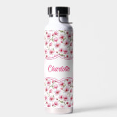 Roze Magnolia Waterverf Monogram Naam Waterfles (Links)
