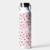 Roze Magnolia Waterverf Monogram Naam Waterfles (Voorkant)