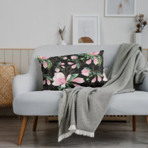 Roze Magnolia Waterverf Pattern Black
