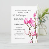 Roze Magnolia Waterverf Rustic Wedding Kaart (Staand voorkant)