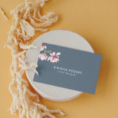 Roze Magnolia Waterverven Blauw-grijze achtergrond Visitekaartje