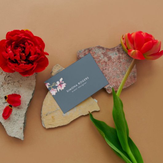 Roze Magnolia Waterverven Blauw-grijze achtergrond Visitekaartje