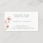 Roze Magnolia Waterverven Sage-groene achtergrond Visitekaartje (Achterkant)