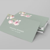 Roze Magnolia Waterverven Sage-groene achtergrond Visitekaartje