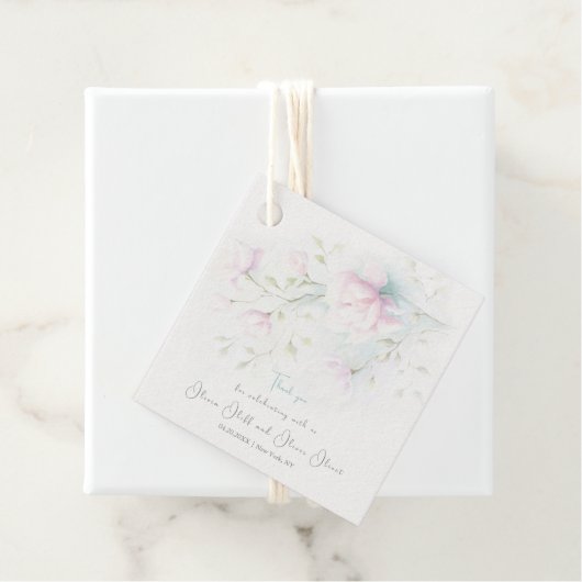 Roze Magnolia Wedding Bedankjes Labels (In situ)