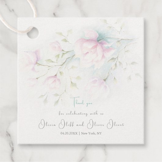 Roze Magnolia Wedding Bedankjes Labels (Voorkant)