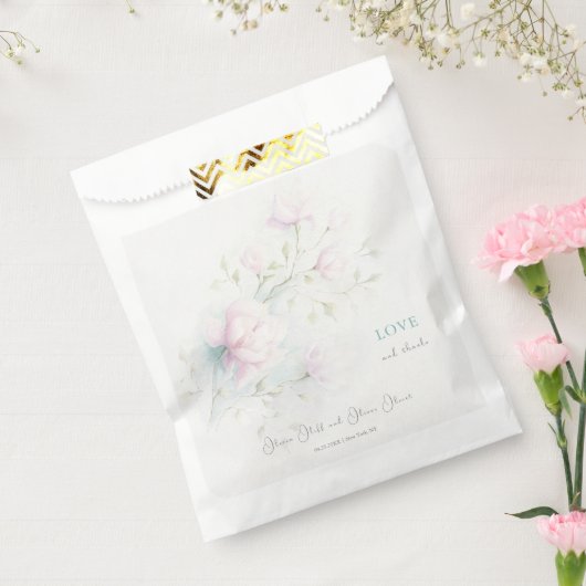 Roze Magnolia Wedding Bedankzakje (Gezegeld)