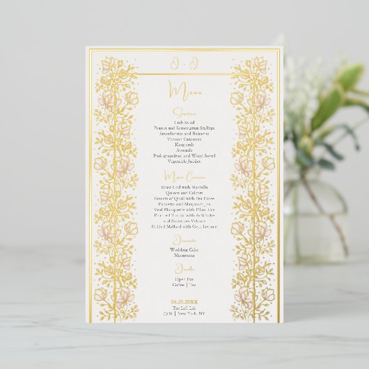 Roze Magnolia Wedding Menu Kaart (Staand Voorkant)