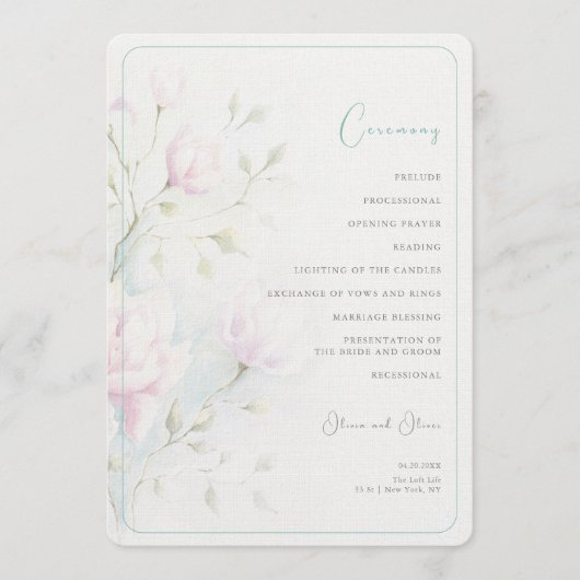 Roze Magnolia Wedding Programmakaart (Voorkant)