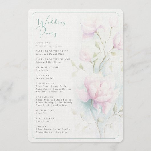 Roze Magnolia Wedding Programmakaart (Achterkant)