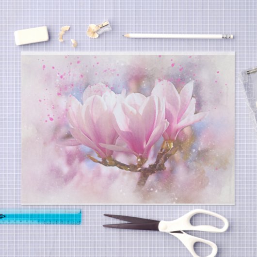 Roze Magnolias Amid a Shimmering Background Tissuepapier (Craft)