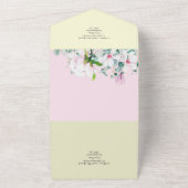 Roze Magnolia's Bloemen en Gele Trouw Uitnodiging (Buitenkant)