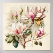 Roze Magnolias Bloemenkunst Print Poster (Voorkant)
