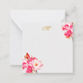  roze magnolia's bloemmonogram notitie Kaart Notitiekaartje (Voorkant)