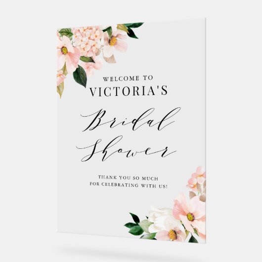 Roze Magnolia's Bloemrijke Bruiloft Feestelijke Be Acryl Bord (Hoek)