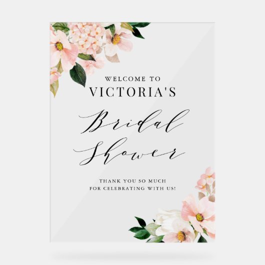 Roze Magnolia's Bloemrijke Bruiloft Feestelijke We Acryl Bord (Voorkant)