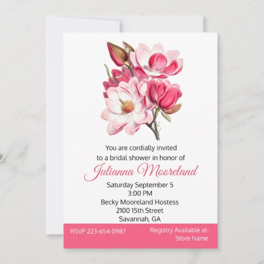  Roze Magnolias Bruidsdouche Uitnodiging (Voorkant)
