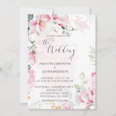 Roze Magnolia's bruiloft uitnodiging (Voorkant)