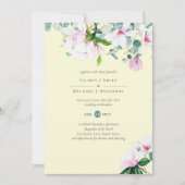 Roze Magnolias Floral en Yellow Wedding Invite (Voorkant)