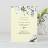 Roze Magnolias Floral en Yellow Wedding Invite (Staand voorkant)