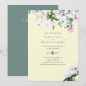 Roze Magnolias Floral en Yellow Wedding Invite (Voorkant / Achterkant)