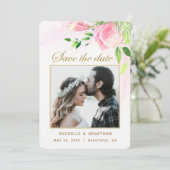 Roze Magnolias Floral PHOTO Inspirerend huwelijk Save The Date (Staand voorkant)