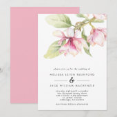 Roze Magnolias Floral Wedding Kaart (Voorkant / Achterkant)