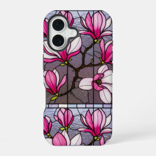 Roze Magnolia's Gebrandschilderde Glazen Illusie iPhone 16 Hoesje