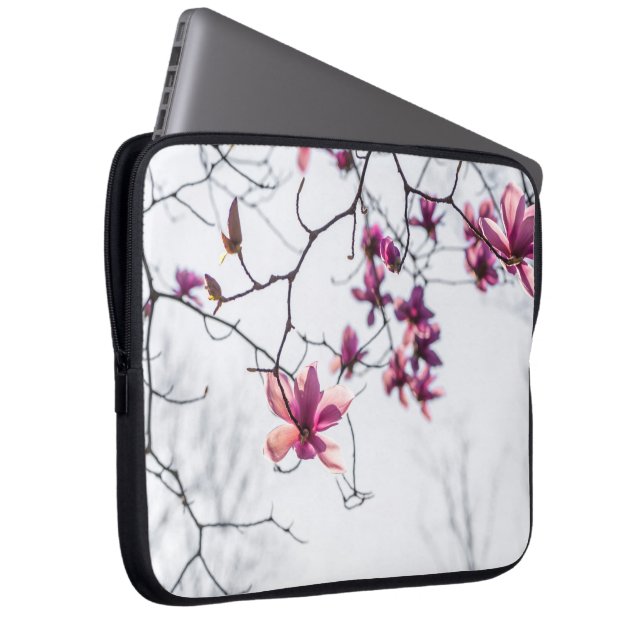 Roze magnolias laptop sleeve (Voorkant Rechts)