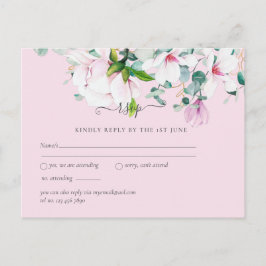 Roze magnolia's lavendel eucalyptus trouwfeest rsv briefkaart