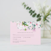 Roze magnolia's lavendel eucalyptus trouwfeest rsv briefkaart (Staand voorkant)