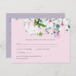 Roze magnolia's lavendel eucalyptus trouwfeest rsv briefkaart