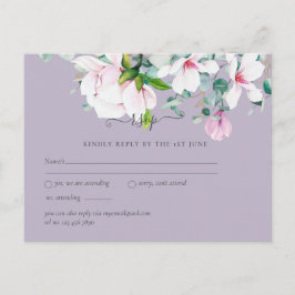 Roze magnolia's lavendel eucalyptus trouwfeest rsv briefkaart